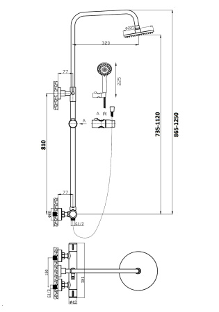 Душевая система Orange Thermo T02S3-912b c термостатом, черный матовый